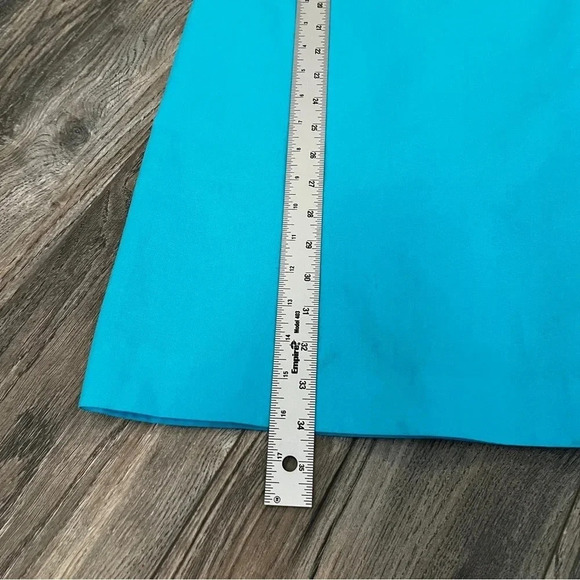 ELIZA J Linen Blend Turquoise Shift Dress Lined Gold Collar Applique Size 4 - Picture 9 of 10